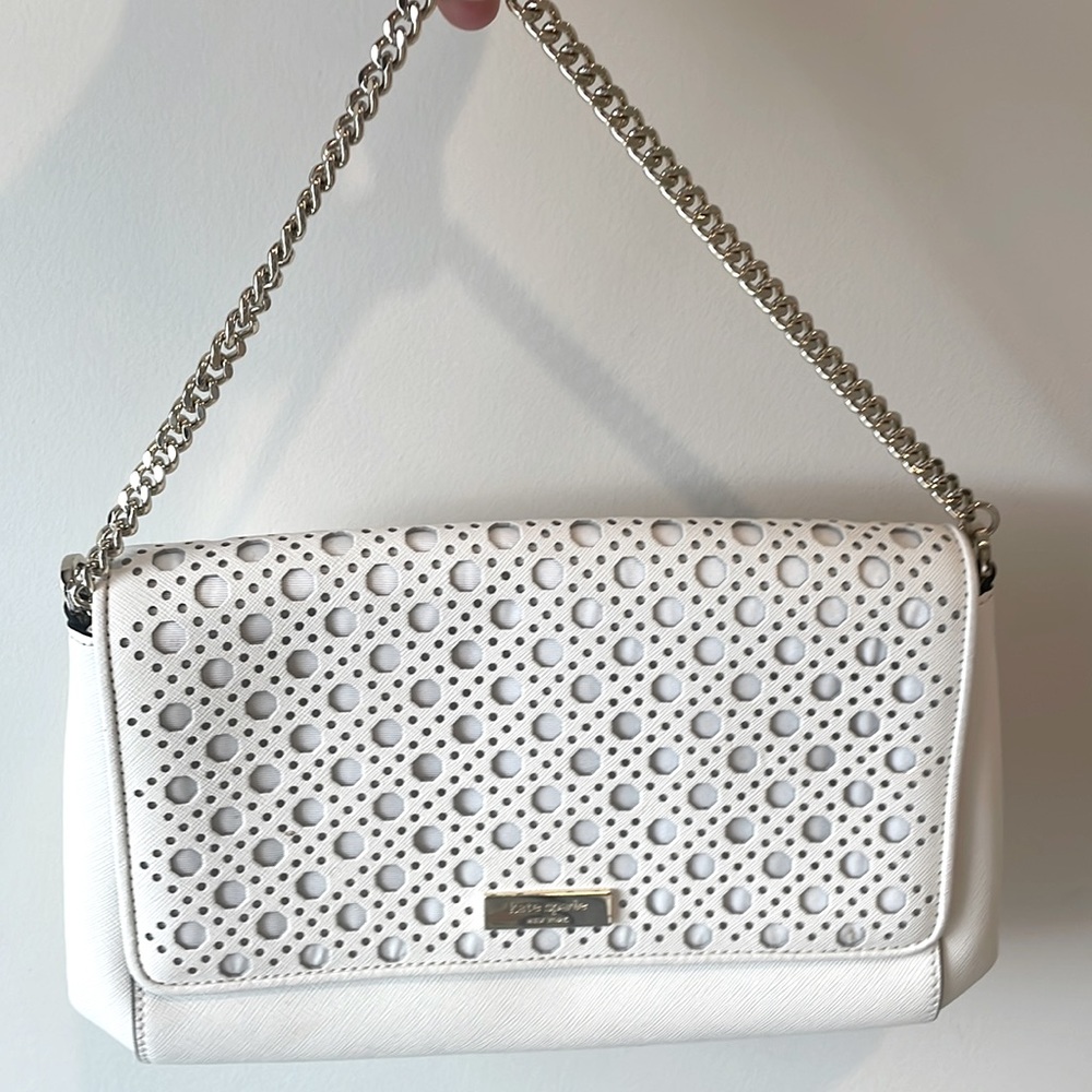 Kate Spade White Eyelet Clutch w Strap
